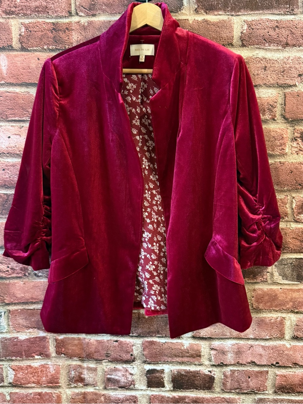 Skies Are Blue Velvet Open-Front Blazer in Wine Red